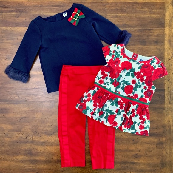 Janie and Jack 3 Pc Holiday Cropped Pant Set Sz 4 Christmas Holiday - Picture 1 of 13